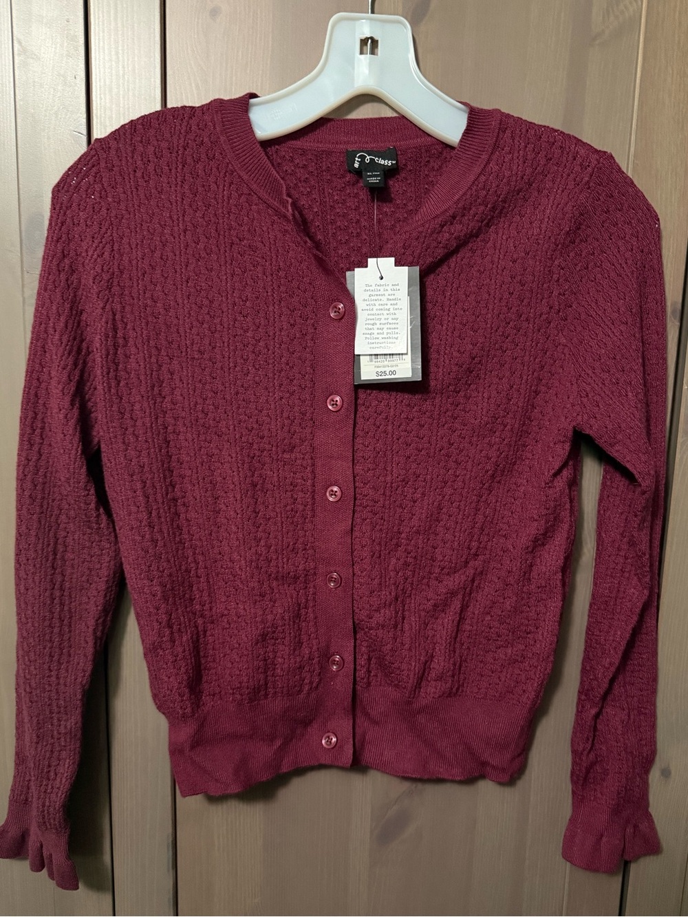 Art Class Girls Maroon Cable-Knit Button Cardigan